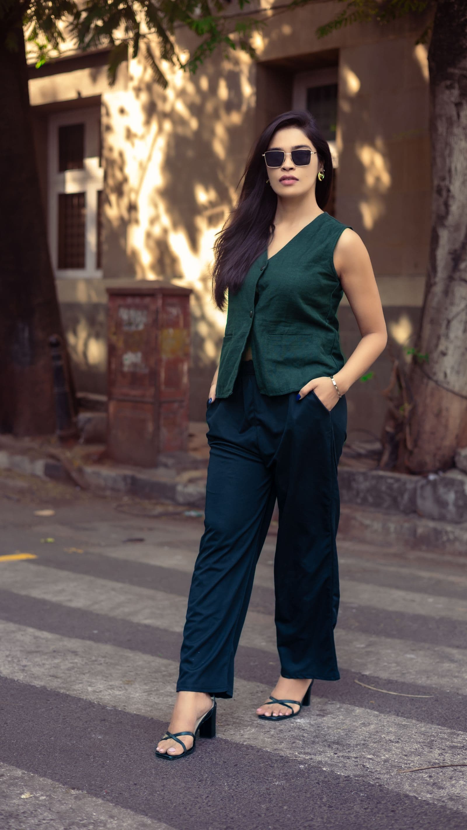 Woman in breathable summer clothing on a city street
